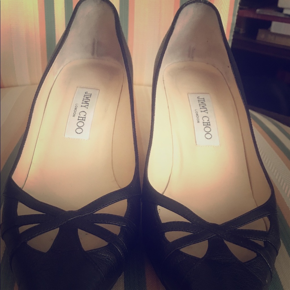 Jimmy Choo black cut out pumps; size 39.5
